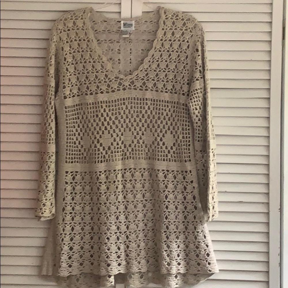 MiMi Maternity crotcheted sweater. Linen/cotton M